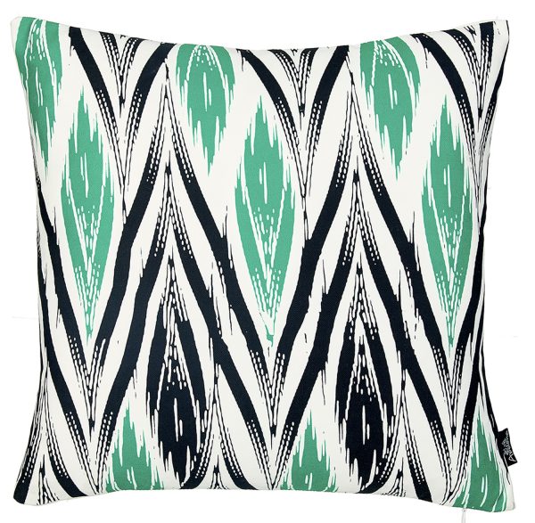Black White and Green Long Ikat Decorative Throw Pillow Cover - Image 2