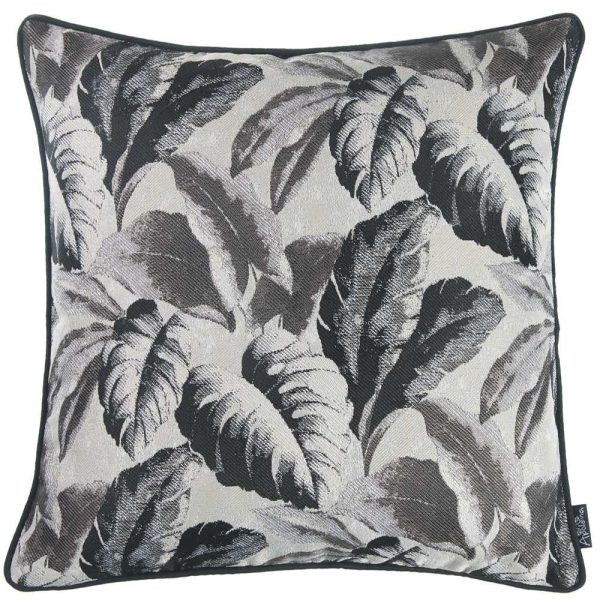 Gray Jacquard Tropical Leaf Decorative Throw Pillow Cover - Image 2