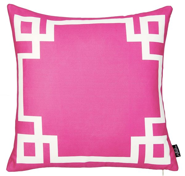 Bright Pink and White Geometric Decorative Throw Pillow Cover