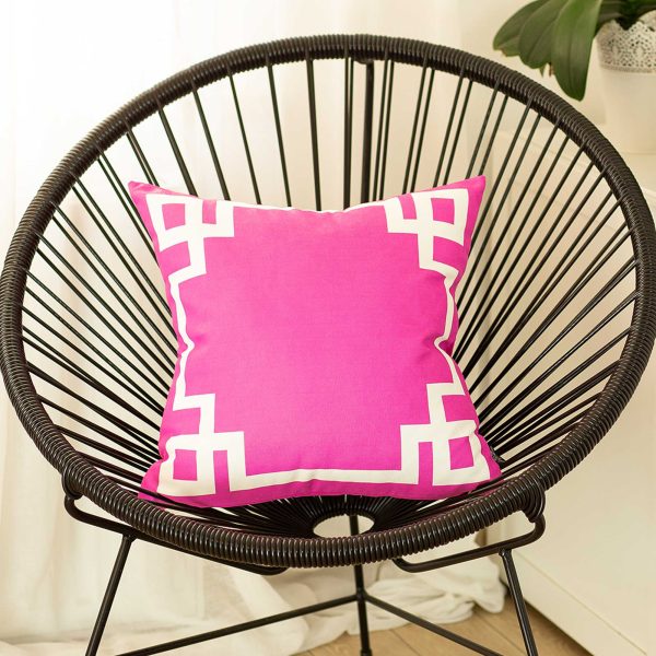 Bright Pink and White Geometric Decorative Throw Pillow Cover - Image 2