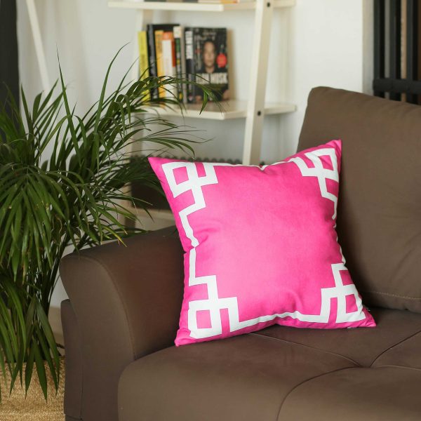 Bright Pink and White Geometric Decorative Throw Pillow Cover - Image 3