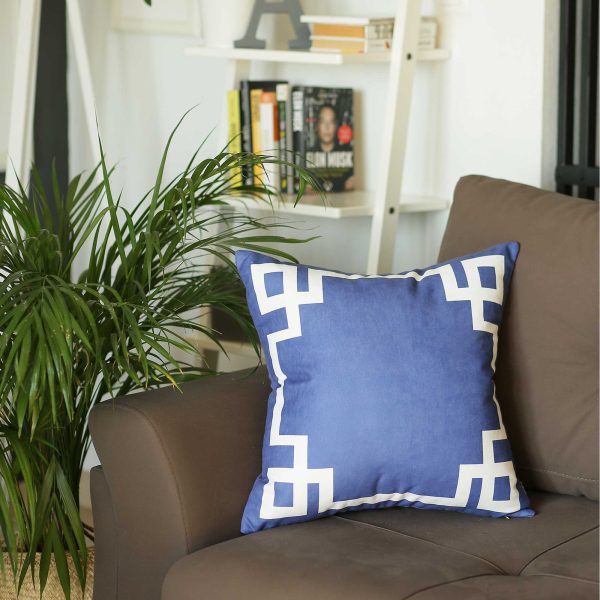Nautical Blue and White Geometric Decorative Throw Pillow Cover - Image 3