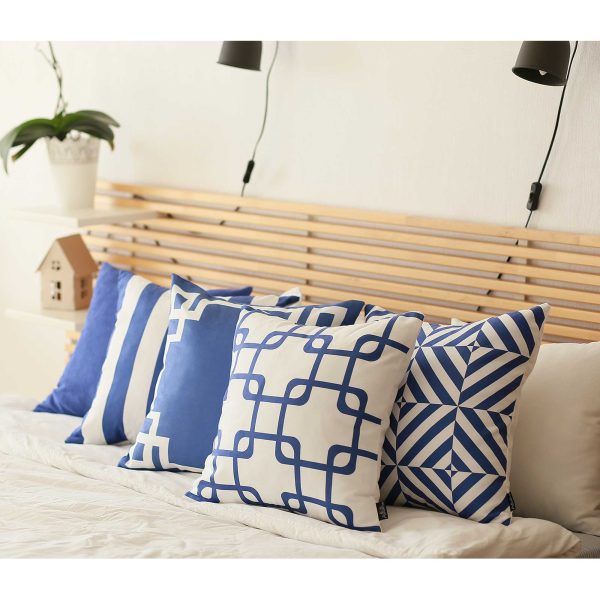 Nautical Blue and White Geometric Decorative Throw Pillow Cover - Image 4