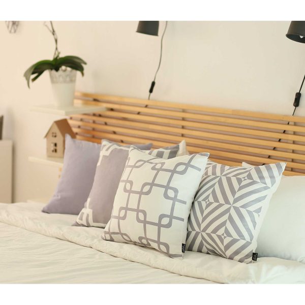 Light Grey and White Geometric Decorative Throw Pillow Cover - Image 3
