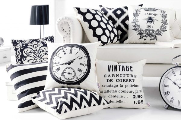 Black and White Vintage Clock Decorative Throw Pillow Cover - Image 2