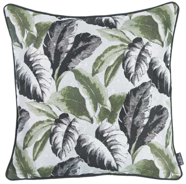 Black White and Green Tropical Leaf Throw Pillow Cover - Image 2