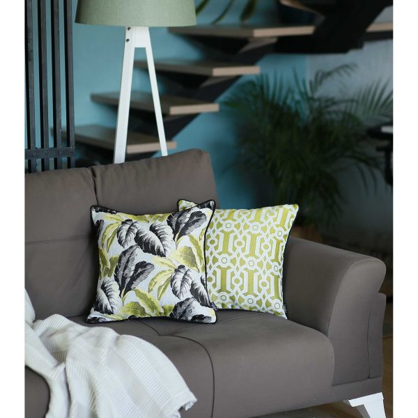 Black White Celadon Tropical Leaf Decorative Throw Pillow Cover - Image 2