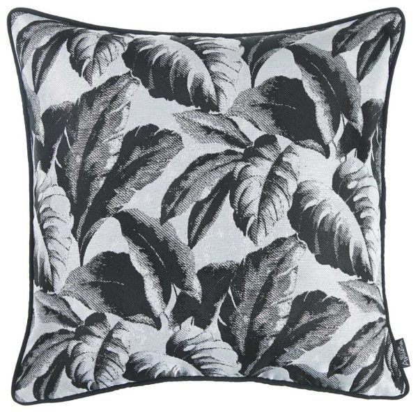 Black and White Tropical Leaf Decorative Throw Pillow Cover - Image 2
