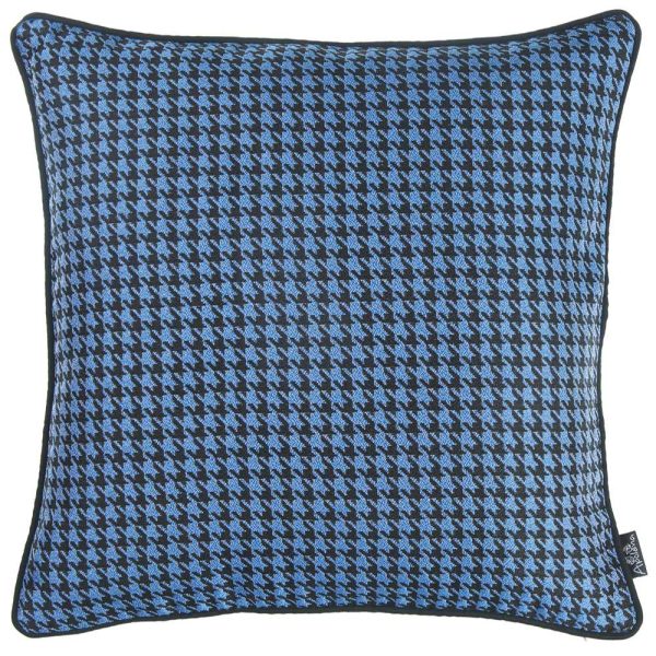 Blue and Black Houndstooth Decorative Throw Pillow Cover - Image 2
