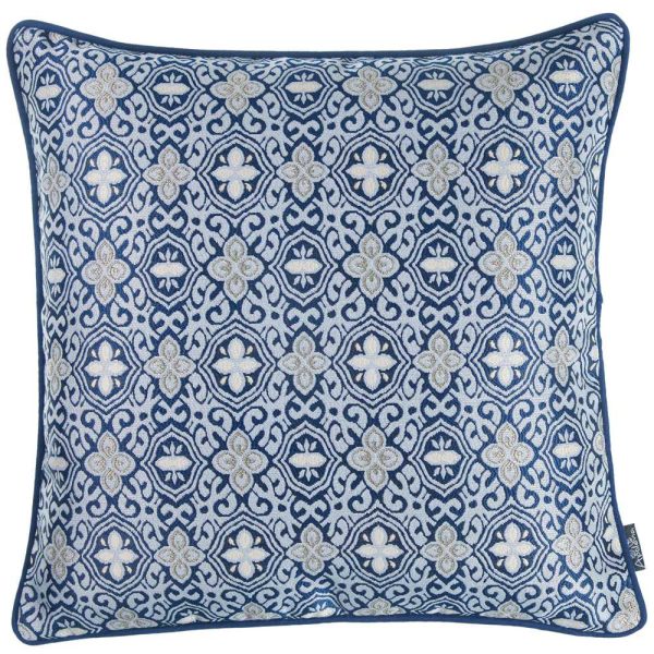 Blue Jacquard Medallion Decorative Throw Pillow Cover - Image 2