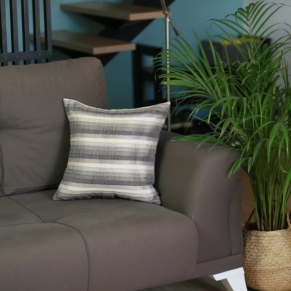 Gray Taupe and White Stripe Decorative Throw Pillow Cover - Image 2