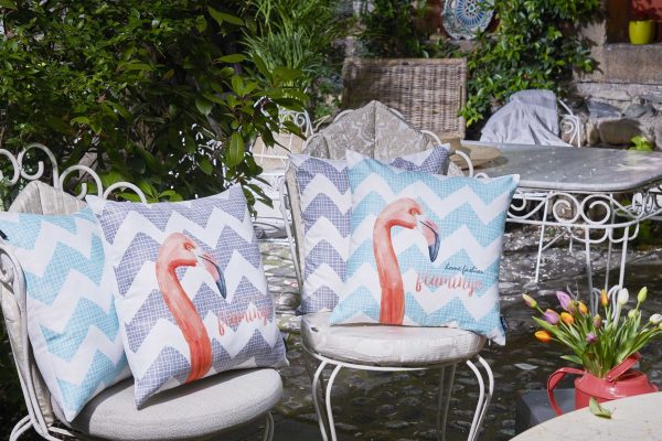 Flamingo and Gray Chevron Decorative Throw Pillow Cover. - Image 2