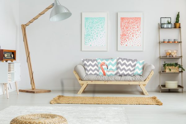Flamingo and Gray Chevron Decorative Throw Pillow Cover. - Image 3