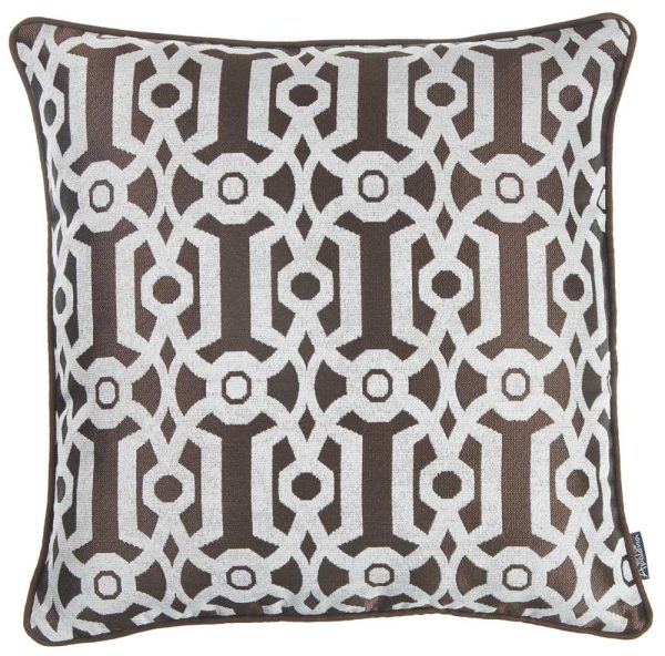 Brown and White Jacquard Geo Decorative Throw Pillow Cover - Image 2