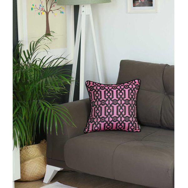 Fuchsia and Black Jacquard Geo Decorative Throw Pillow Cover - Image 2