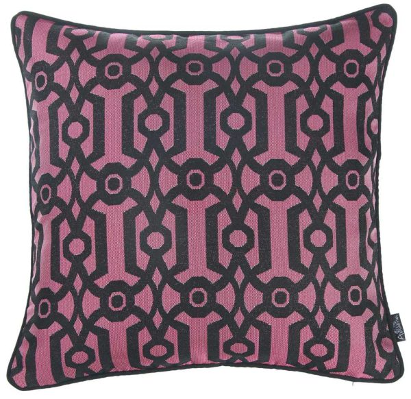 Fuchsia and Black Jacquard Geo Decorative Throw Pillow Cover - Image 3