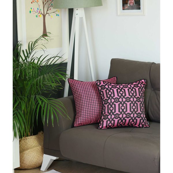 Fuchsia and Black Jacquard Geo Decorative Throw Pillow Cover - Image 5