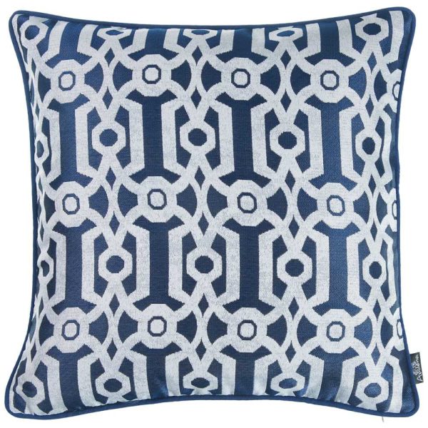 Blue and White Jacquard Geo Decorative Throw Pillow Cover - Image 2
