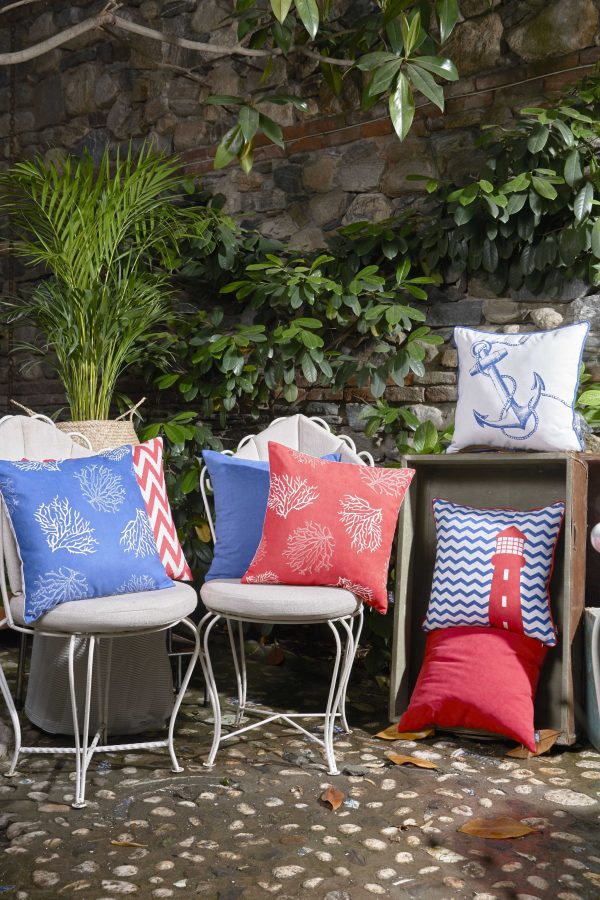 18"x18" Red Nautical Chevron Decorative Throw Pillow Cover Printed - Image 2