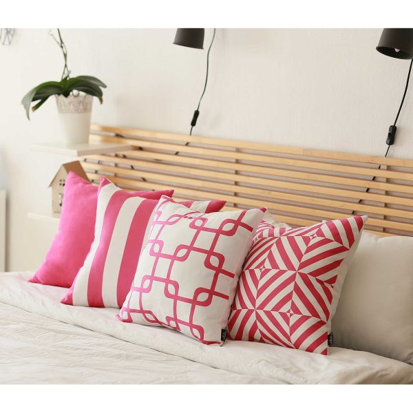 Hot Pink Geo Squares Decorative Throw Pillow Cover - Image 2