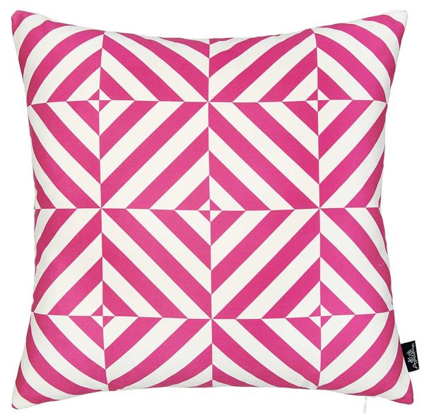 Hot Pink Geo Squares Decorative Throw Pillow Cover - Image 3