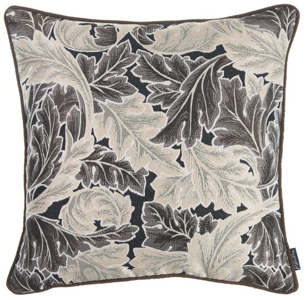 Brown Taupe White Jacquard Leaf Decorative Throw Pillow Cover - Image 2