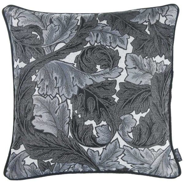 17"x 17" Grey Jacquard Leaf Decorative Throw Pillow Cover - Image 2