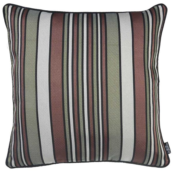 Green Gray and Rust Variegated Stripe Decorative Throw Pillow Cover - Image 2