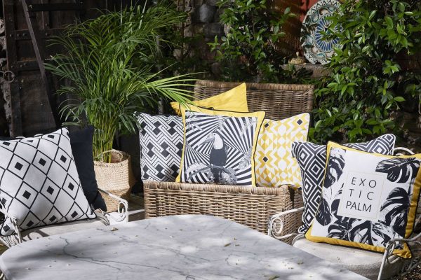 Exotic Palm Black White Yellow Decorative Throw Pillow Cover - Image 2