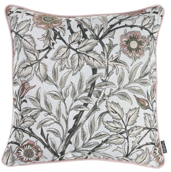 Light Blue and Pink Jacquard Leaf Decorative Throw Pillow Cover. - Image 2