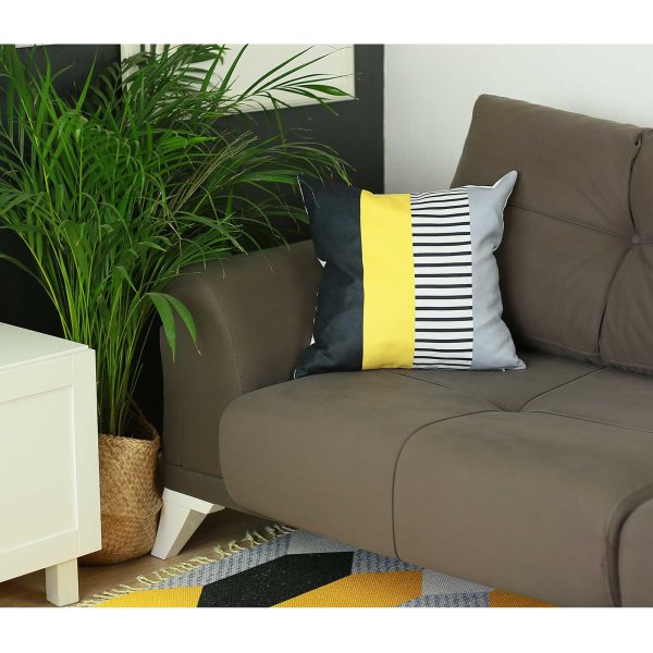 Black Gray Yellow Abstract Geo Throw Pillow Cover - Image 2