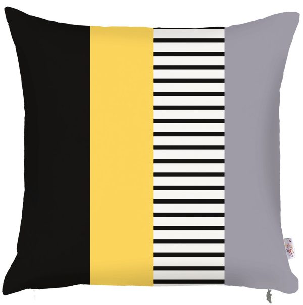 Black Gray Yellow Abstract Geo Throw Pillow Cover - Image 3