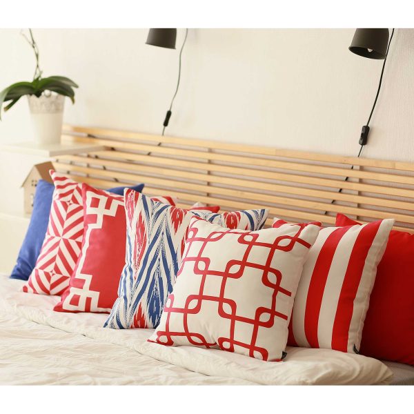 Red and White Geometric Squares Decorative Throw Pillow Cover - Image 2