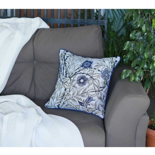 Blue Jacquard Leaf Decorative Throw Pillow Cover - Image 2