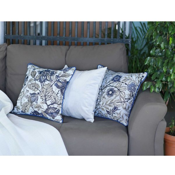 Blue Jacquard Leaf Decorative Throw Pillow Cover - Image 3