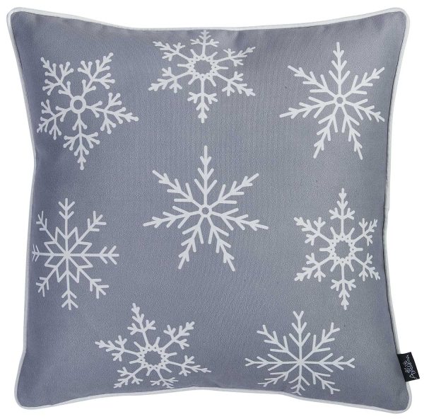 18" Silver Gray Holiday Snow Flakes Throw Pillow Cover - Image 3