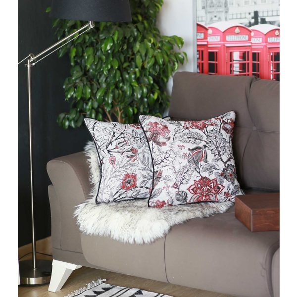 Red Jacquard Leaf Decorative Throw Pillow Cover - Image 3