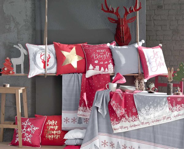 18"x18" Red Printed Christmas Decorative Throw Pillow Cover - Image 2