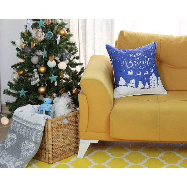 18" Blue Christmas Merry Bright Throw Pillow Cover - Image 2