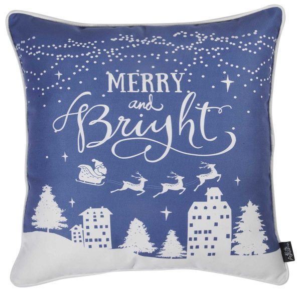 18" Blue Christmas Merry Bright Throw Pillow Cover - Image 3