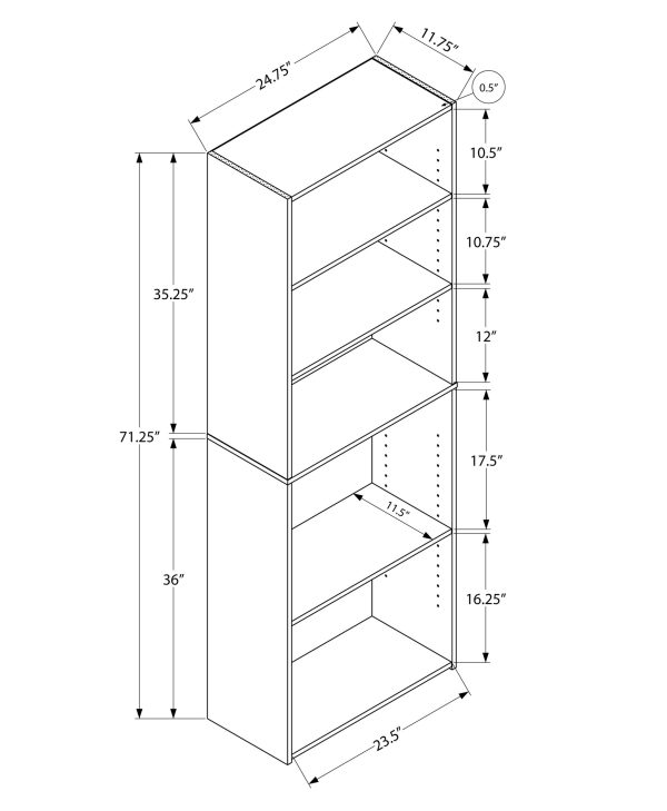 11.75" x 24.75" x 71.25" Cappuccino 5 Shelves  Bookcase - Image 3
