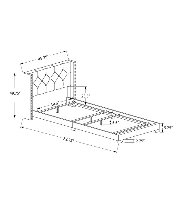 45.25" x 82.75" x 49.75" Grey Linen With Chrome Trim - Twin Size Bed - Image 3