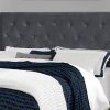 66.5" x 87.5" x 49.75" Dark Grey Velvet With Chrome Trim  Queen Size Bed - Image 2