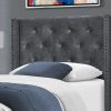 45.25" x 82.75" x 49.75" Dark Grey Velvet With Chrome Trim - Twin Size Bed - Image 2