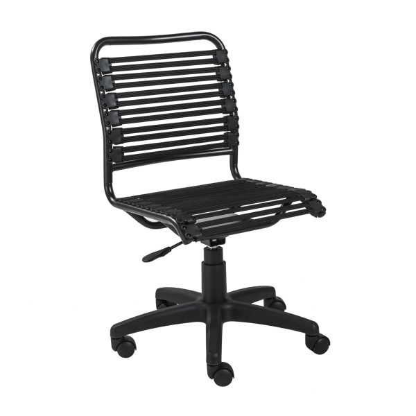 Black Flat Bungie Cord Low Back Rolling Office Chair - Image 3