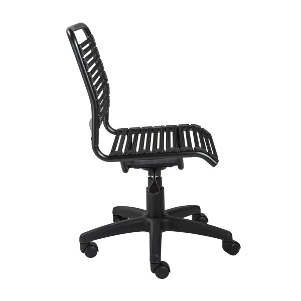 Black Flat Bungie Cord Low Back Rolling Office Chair - Image 4