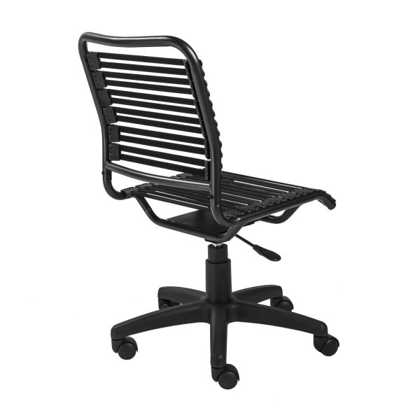 Black Flat Bungie Cord Low Back Rolling Office Chair - Image 5