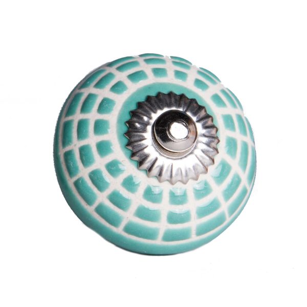 1.5" x 1.5" x 1.5" Ceramic Metal Turquiose and White 8 Pack Knob - Image 2