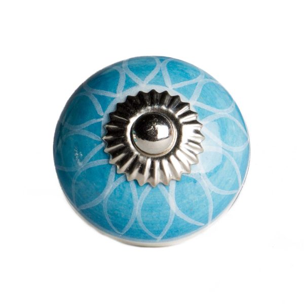 1.5" x 1.5" x 1.5" Ceramic Metal Aqua and White 8 Pack Knob - Image 2