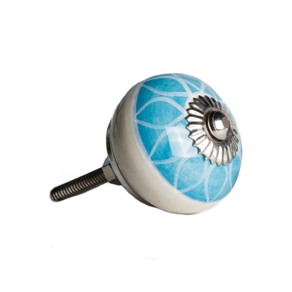 1.5" x 1.5" x 1.5" Ceramic Metal Aqua and White 8 Pack Knob - Image 3